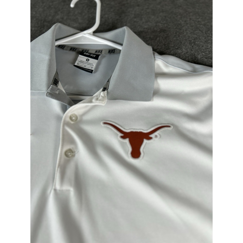 Nike Dri Fit Texas Longhorns Men's Sz M White Gray Polo Shirt Short Sleeve